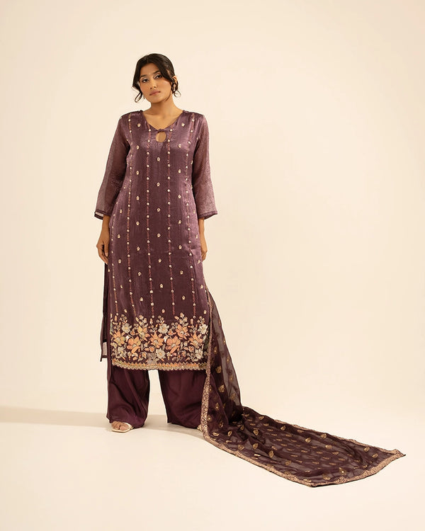 Ira Tissue Plum Kurta Set