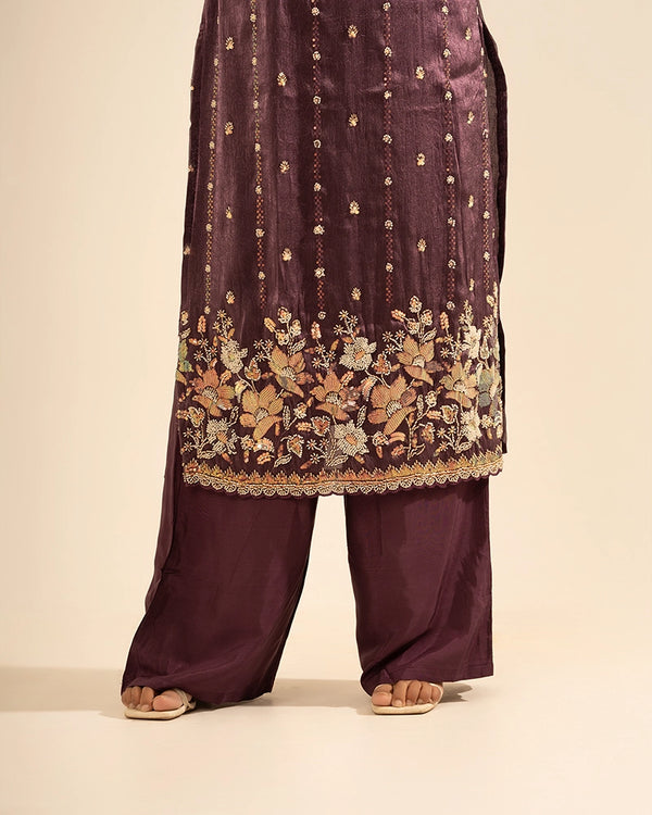 Ira Tissue Plum Kurta Set