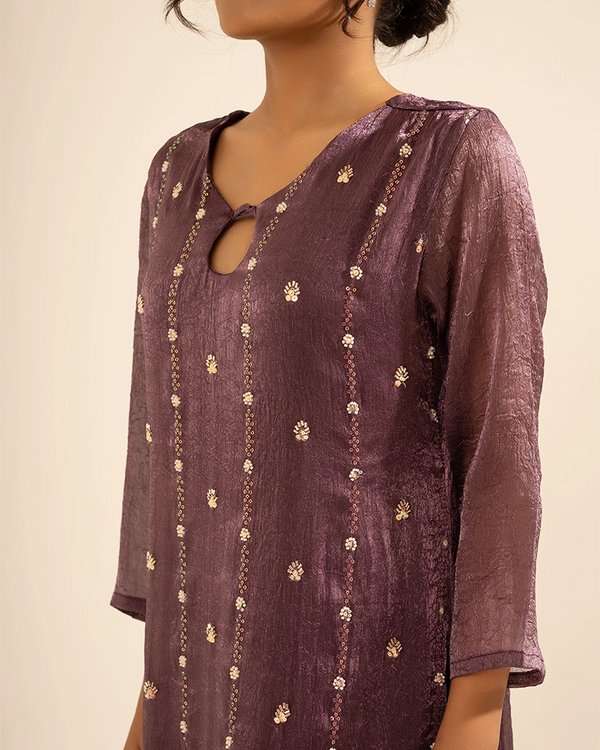 Ira Tissue Plum Kurta Set