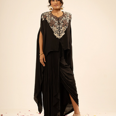 Afsana Crepe Black Drape Skirt Set