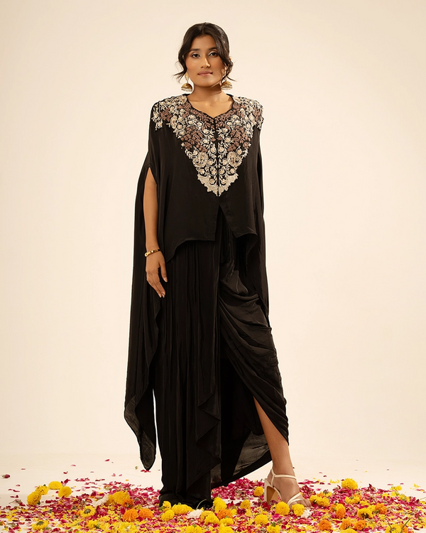 Afsana Crepe Black Drape Skirt Set