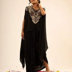 Afsana Crepe Black Drape Skirt Set