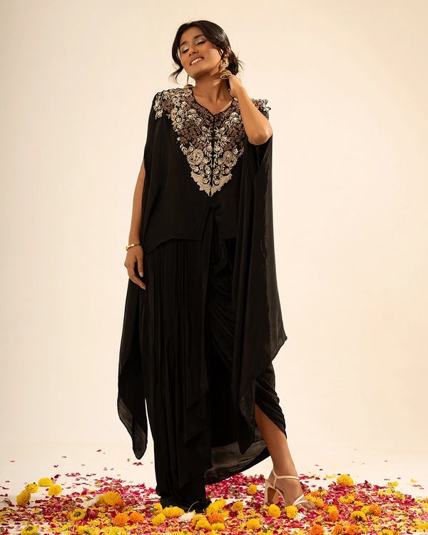 Afsana Crepe Black Drape Skirt Set