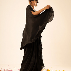 Afsana Crepe Black Drape Skirt Set