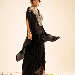 Afsana Crepe Black Drape Skirt Set