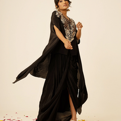 Afsana Crepe Black Drape Skirt Set