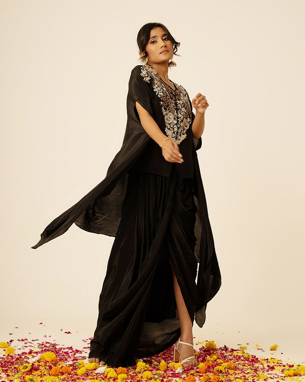 Afsana Crepe Black Drape Skirt Set