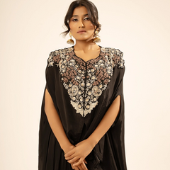 Afsana Crepe Black Drape Skirt Set