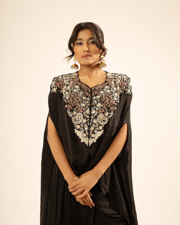 Afsana Crepe Black Drape Skirt Set