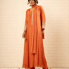 Bahaar Chinon Rust Anarkali Set