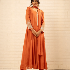 Bahaar Chinon Rust Anarkali Set