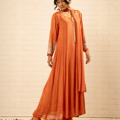 Bahaar Chinon Rust Anarkali Set