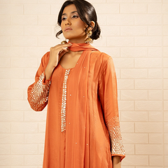 Bahaar Chinon Rust Anarkali Set