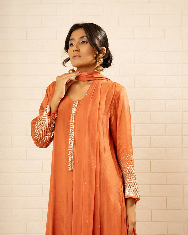 Bahaar Chinon Rust Anarkali Set