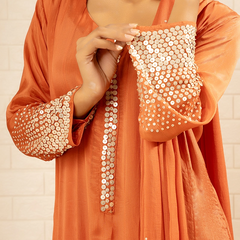Bahaar Chinon Rust Anarkali Set