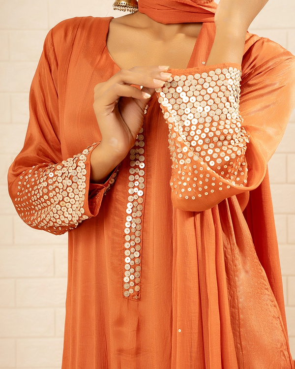 Bahaar Chinon Rust Anarkali Set