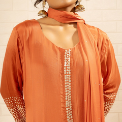 Bahaar Chinon Rust Anarkali Set