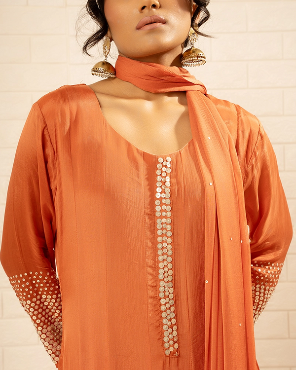 Bahaar Chinon Rust Anarkali Set