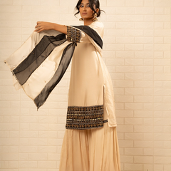 Sunehri Crape  Beige Sharara Set