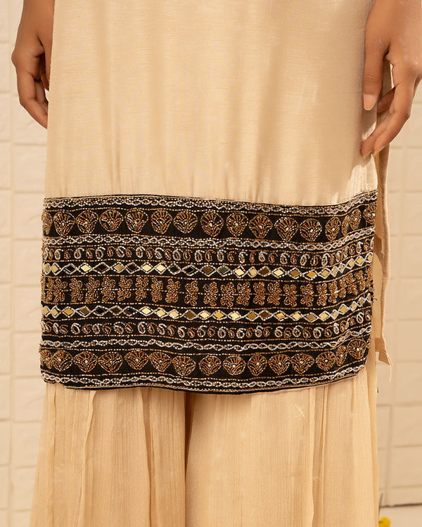 Sunehri Crape  Beige Sharara Set