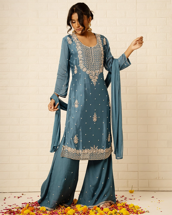 Tarini Chinon Blue Sharara set