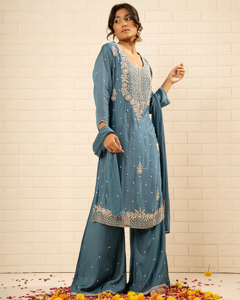 Tarini Chinon Blue Sharara set