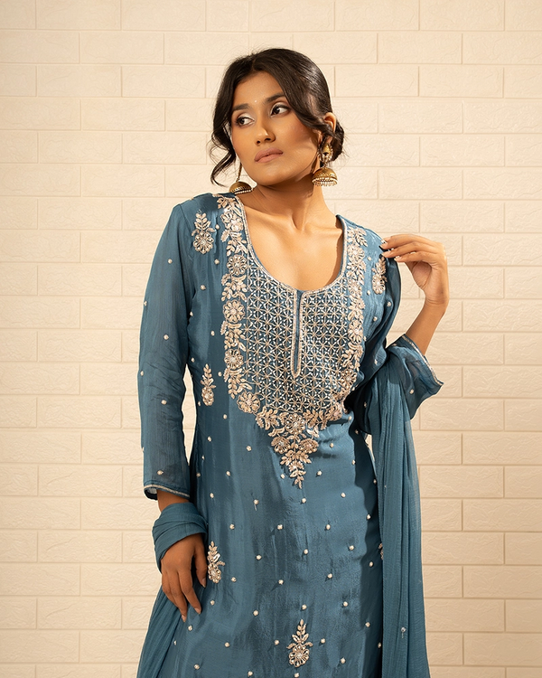 Tarini Chinon Blue Sharara set