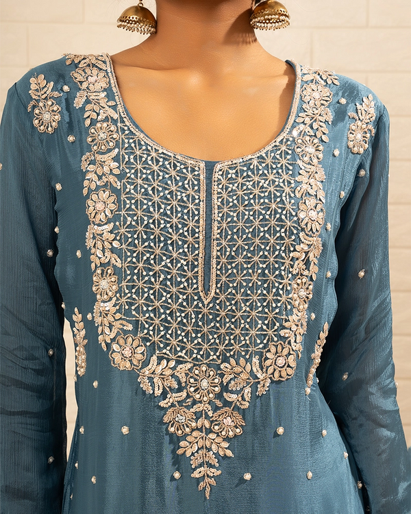 Tarini Chinon Blue Sharara set