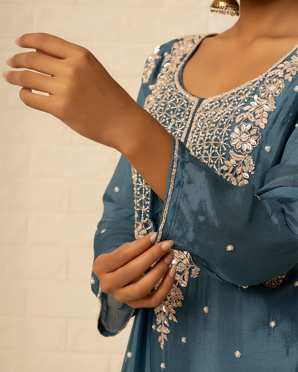 Tarini Chinon Blue Sharara set
