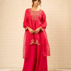 Gulnaar Crepe Rani Colour Sharara Set