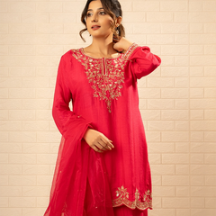Gulnaar Crepe Rani Colour Sharara Set