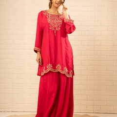 Gulnaar Crepe Rani Colour Sharara Set