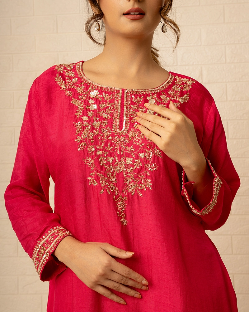Gulnaar Crepe Rani Colour Sharara Set