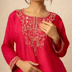 Gulnaar Crepe Rani Colour Sharara Set