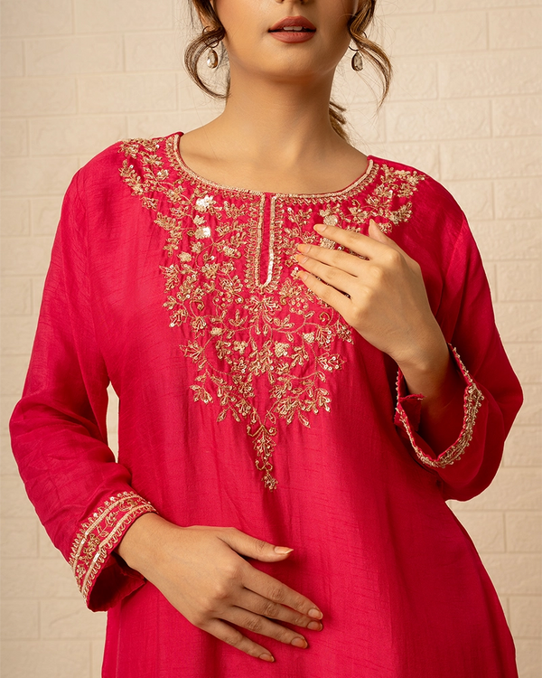Gulnaar Crepe Rani Colour Sharara Set
