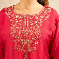 Gulnaar Crepe Rani Colour Sharara Set