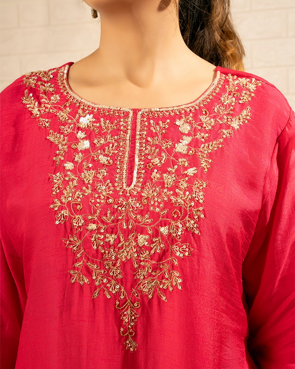 Gulnaar Crepe Rani Colour Sharara Set