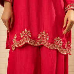 Gulnaar Crepe Rani Colour Sharara Set