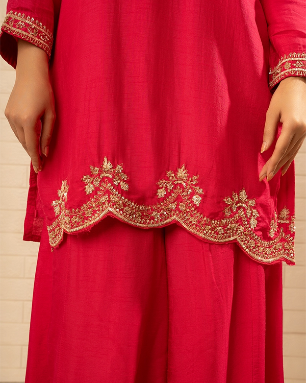 Gulnaar Crepe Rani Colour Sharara Set
