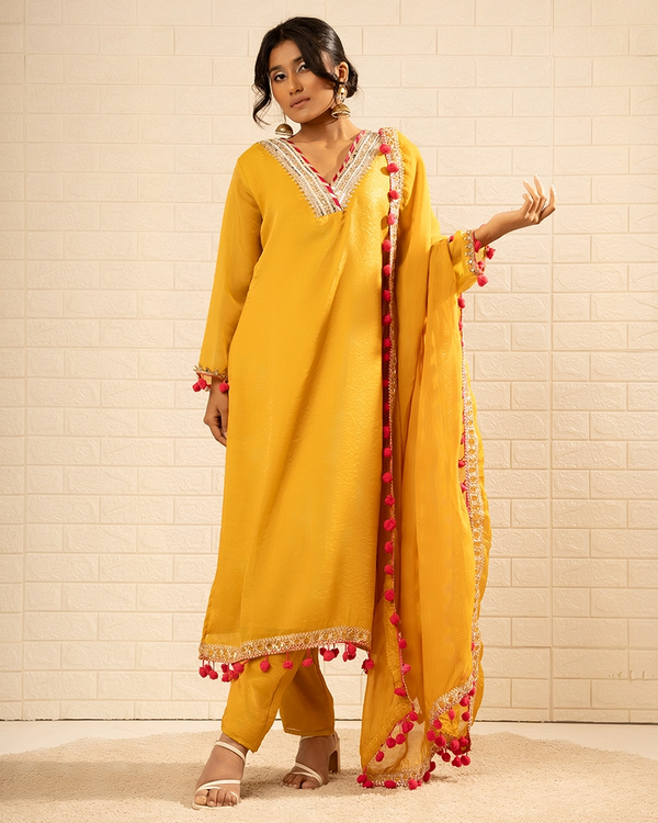 Meher Tissue Mustard kurta Set