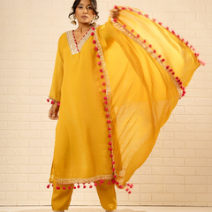 Meher Tissue Mustard kurta Set