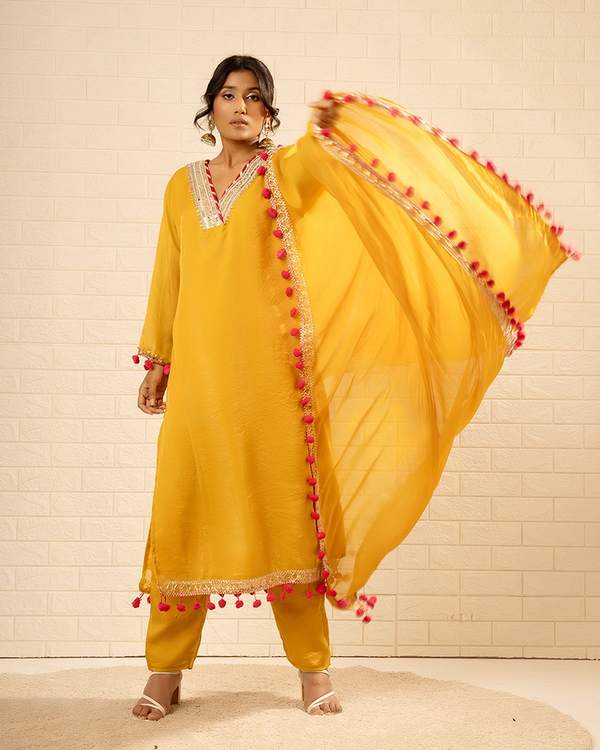 Meher Tissue Mustard kurta Set
