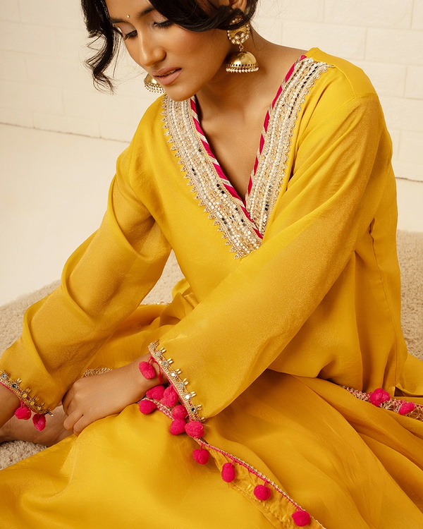 Meher Tissue Mustard kurta Set