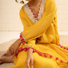Meher Tissue Mustard kurta Set
