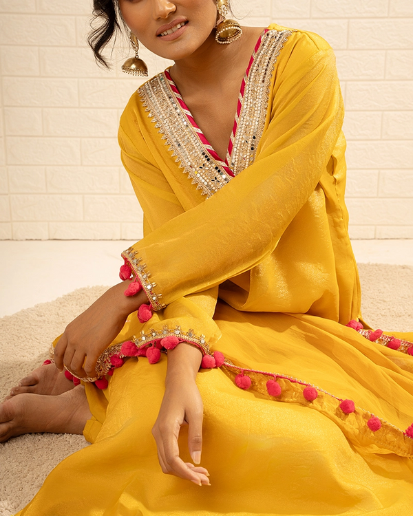 Meher Tissue Mustard kurta Set