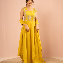 Sitara Raw Silk Neon Anarkali Set