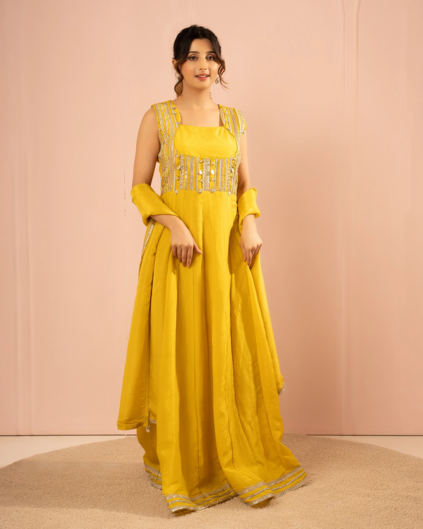 Sitara Raw Silk Neon Anarkali Set