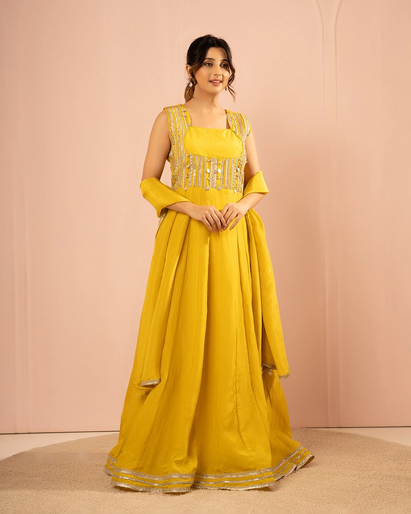 Sitara Raw Silk Neon Anarkali Set