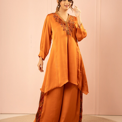 Ruhani Chinon Rust Kurta Set