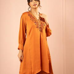 Ruhani Chinon Rust Kurta Set